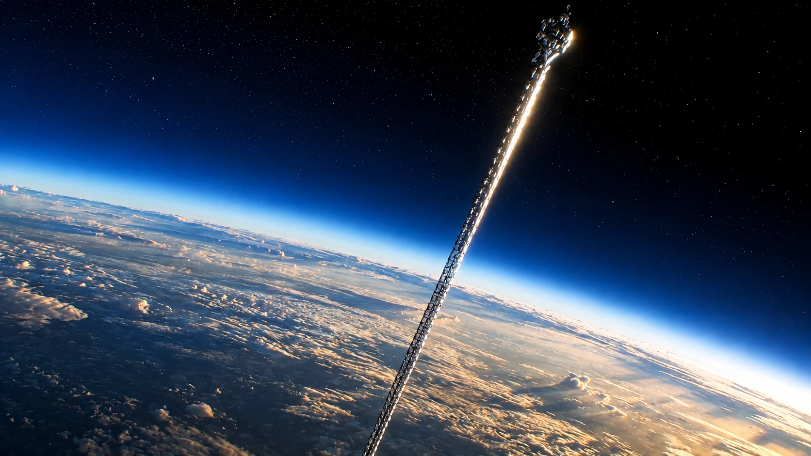 Atlantic Space Elevator rising above New Atlantis