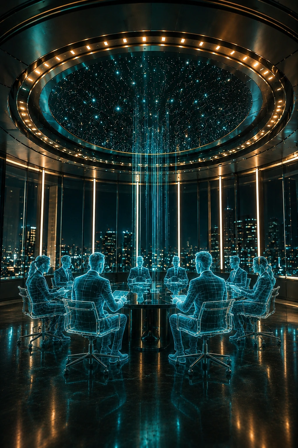 Human constitutional council reviewing AI-assisted civic data