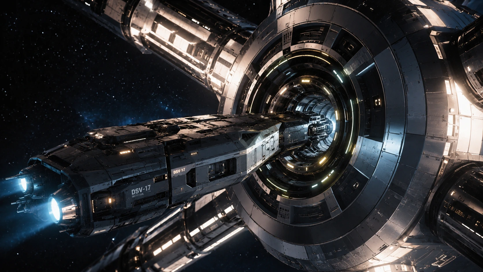 Wide exterior view of Outer Station Gamma ring structure